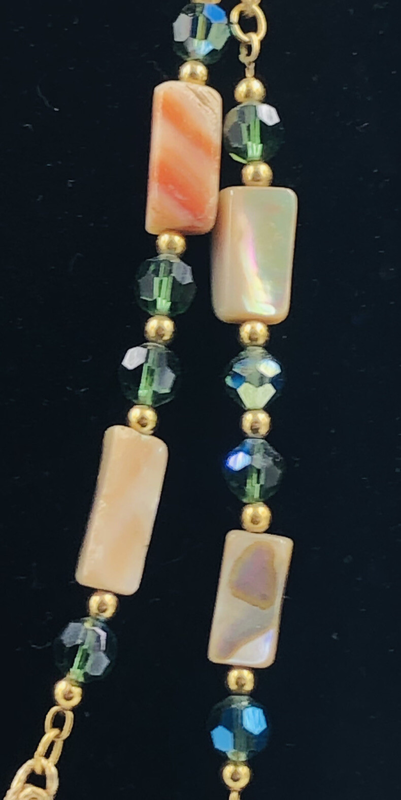 Flapper Length MOP Abalone Small Chain Green Auro… - image 7