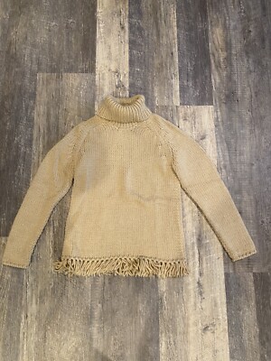 Bogner Vintage Wool Alpaca Women's Fringe Sweater size Small Cowl Neck