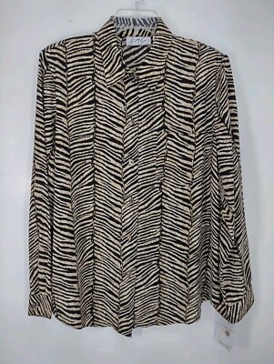 NWT Kathy Che Animal Stripes Blouse Women's Size M Long Sleeve Polyester Pocket
