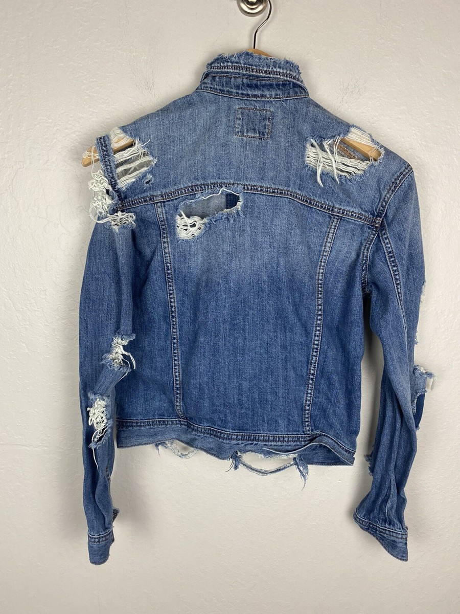 Blue Destructed Jean Jacket Distress Denim Jacket: Mens Light Blue