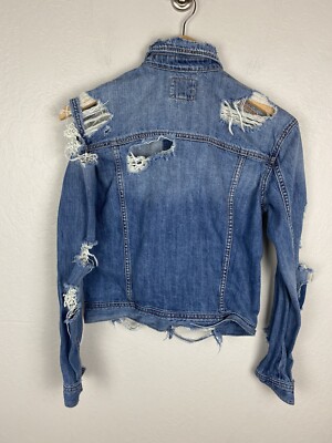 AE American Eagle Distressed Blue Denim Destroyed Jean Jacket Size