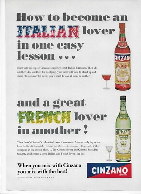 1964 Cinzano Vermouth Italian French Lover Sweet Extra Dry Original Print Ad 