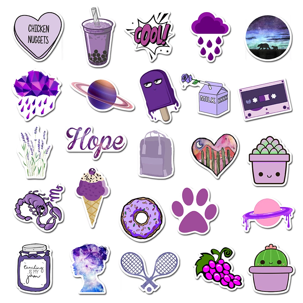 50 pcs Cute sticker VSCO Stickers for Hydro Flask for Teens (Purple) ship  free