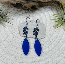 Blue Sea Glass Silver Dangle Earrings Beach Dangles