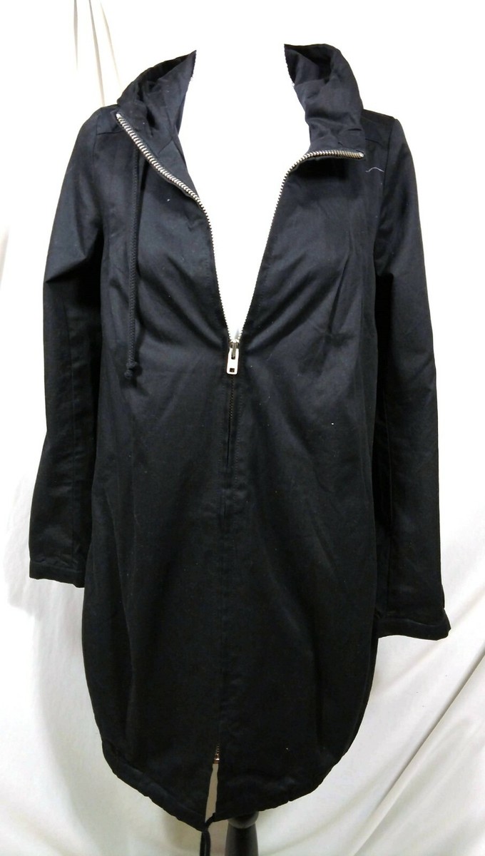 &” AND ORGANIC COTTON Long Black Jacket Sz6 Small Zip Front