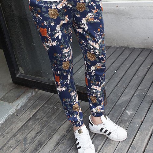 Men's Flower Hip Hop Printed Floral Harlan Slim Fit Casual Trousers Pants - Picture 2 of 13