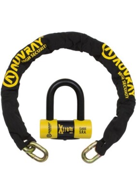 Bloc Disque Moto Alarme Point D'ancrage Sol Moto Auvray Xtrem Protect - Chaîne SRA 1m - Anti-vol Haute Sécurité Chaine Sra Moto