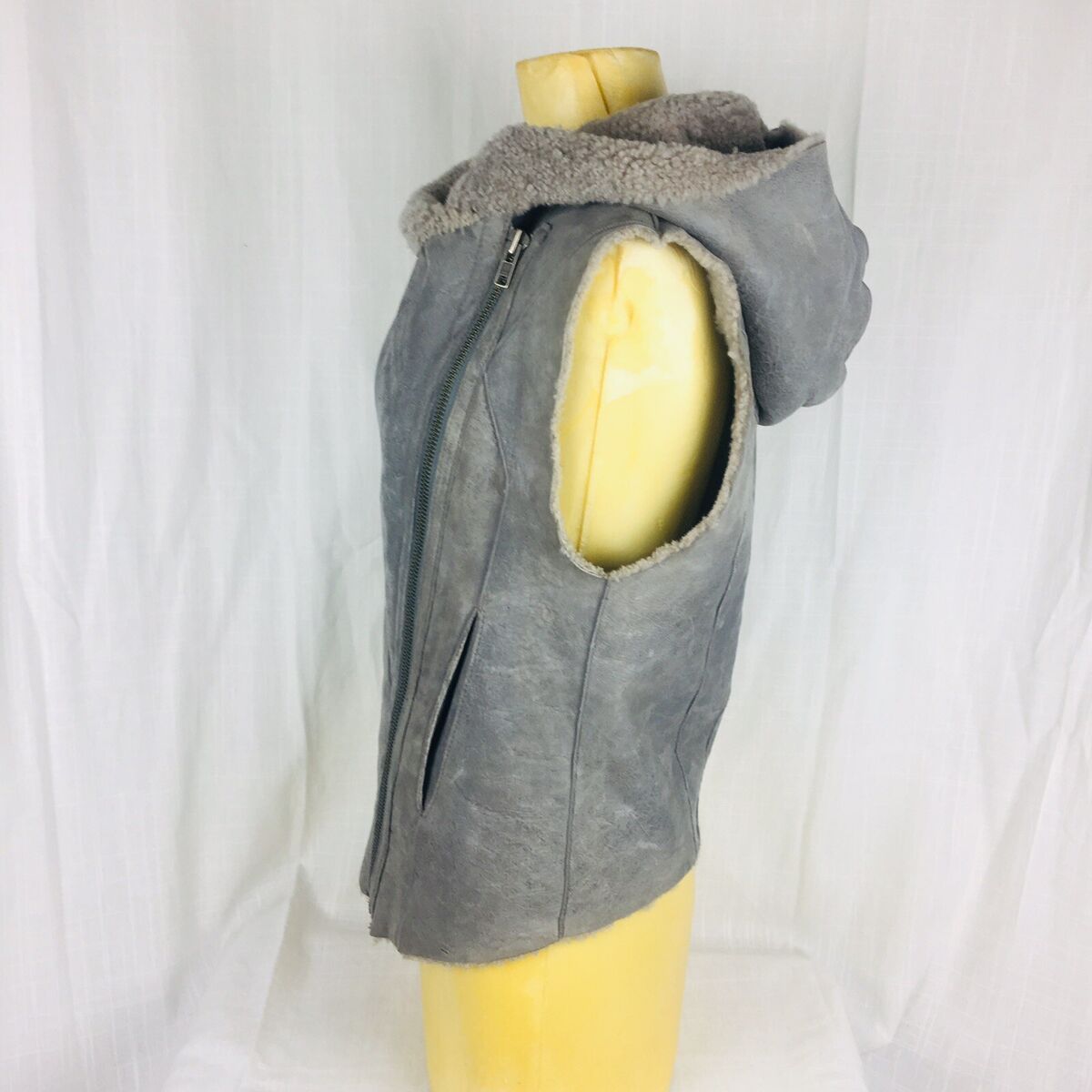 Helmut Lang Weathered Vest Hoodie Small Grey Leather Helmut Lang Weathered Vest Hoodie Small Grey Leather