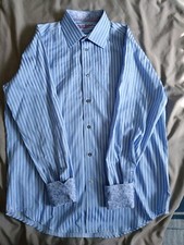 Mens Long Sleeve Robert Graham Shirt Flip Cuff Blue Stripes Size 15 1/2 M