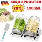 2x Sprossenglas Set Keimglas Keimgerät Keimgläser 1000ml Mit Abtropfschale Satz
