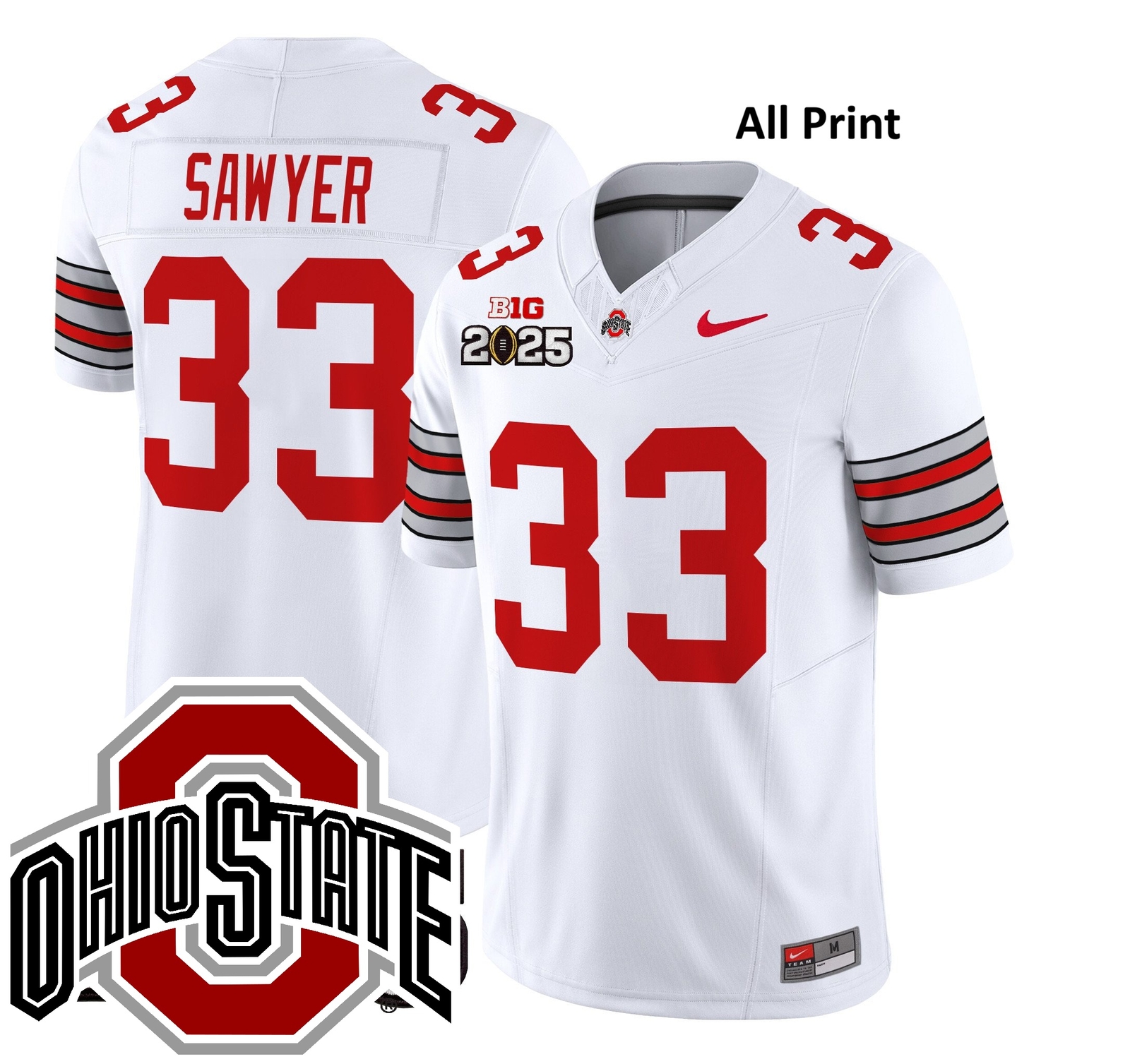Ohio State Buckeyes #33 JackxSawyer 2025 CFPxFinal Jersey-All Print