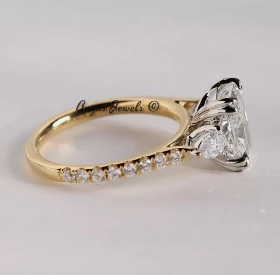 ✨ 2.34CT Cushion Moissanite Ring 💍 14K Yellow Gold 💎 Three Stone Engagement - Image 3 of 4