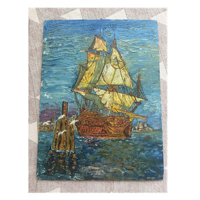 3 Leinwandgemälde 30x40 cm Segelschiff Stierkampf Tanz signiert H. Bermejo