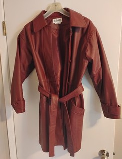 Vintage 1980s Bagatelle 100% Burgandy Leather Trench Coat Women's 6 Lined