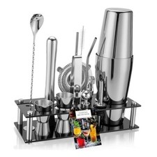 Boston Cocktail Shaker Set Bartender Kit:-Piece Bar Tool Set with 15 Silver