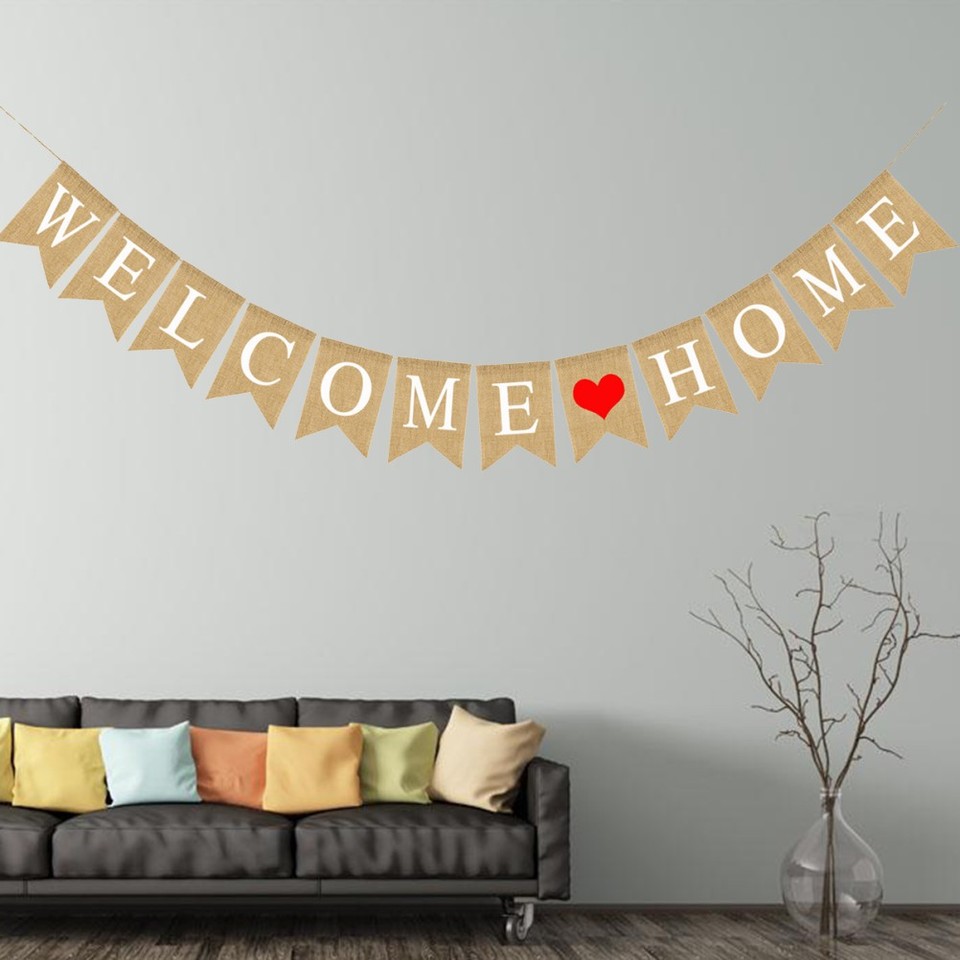 2.8M WELCOME HOME Banner Swallowtail Flags Burlap Banner | eBay Australia