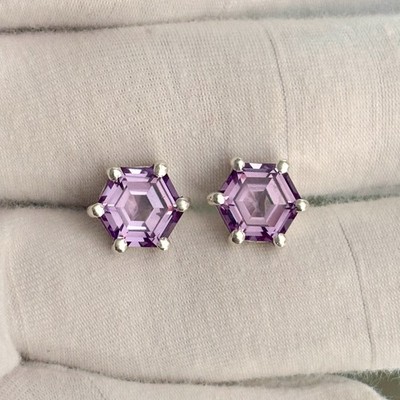 8m Hexagon Solid Silver Jewelry Everyday Alexandrite Studs Earrings June Birth