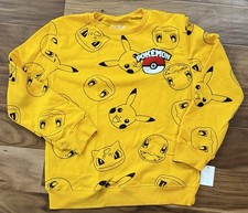 POKEMON PIKACHU BOYS CREW NECK SWEATSHIRT YELLOW EMBROIDERED MEDIUM New
