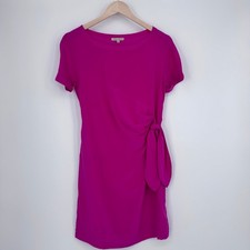 Laura Ashley 100% Silk Dress Women 10 Pink Magenta Tie Waist Ruched Cocktail Y2K