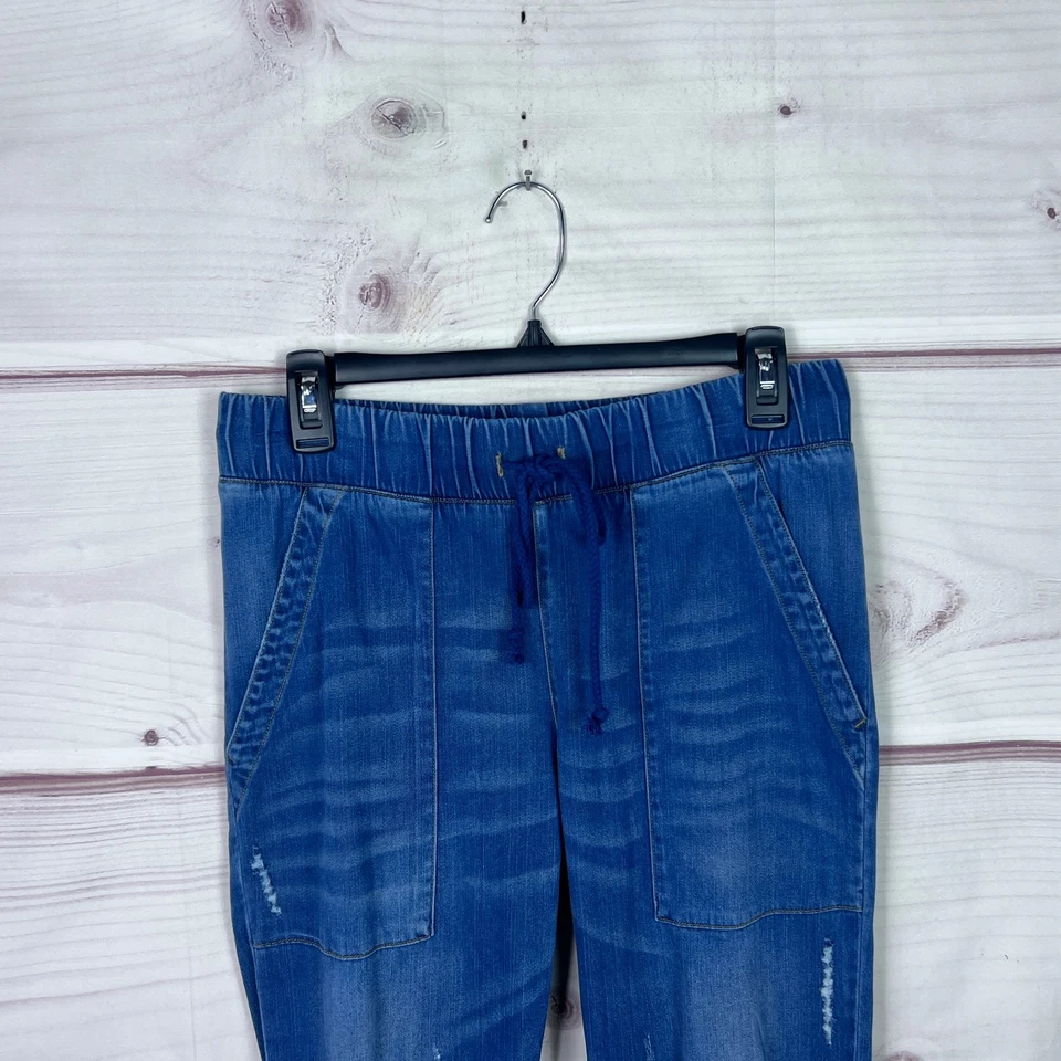 布和石裤女式 S 蓝色布纹慢跑裤紧身破旧口袋 — 第 2/4 张图片