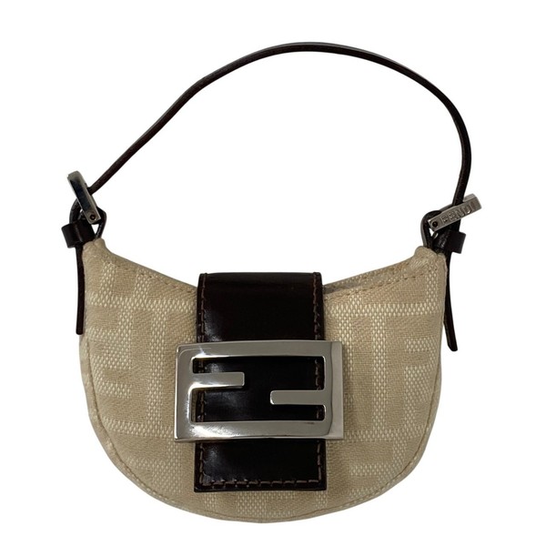 FENDI Mamma Baguette Zucca Mini Croissant Canvas Beige Shoulder Bag Y2K Vintage