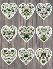Green Floral Heart Die Cut Vinyl Stickers Set Scrapbooking Laptop Waterbottle