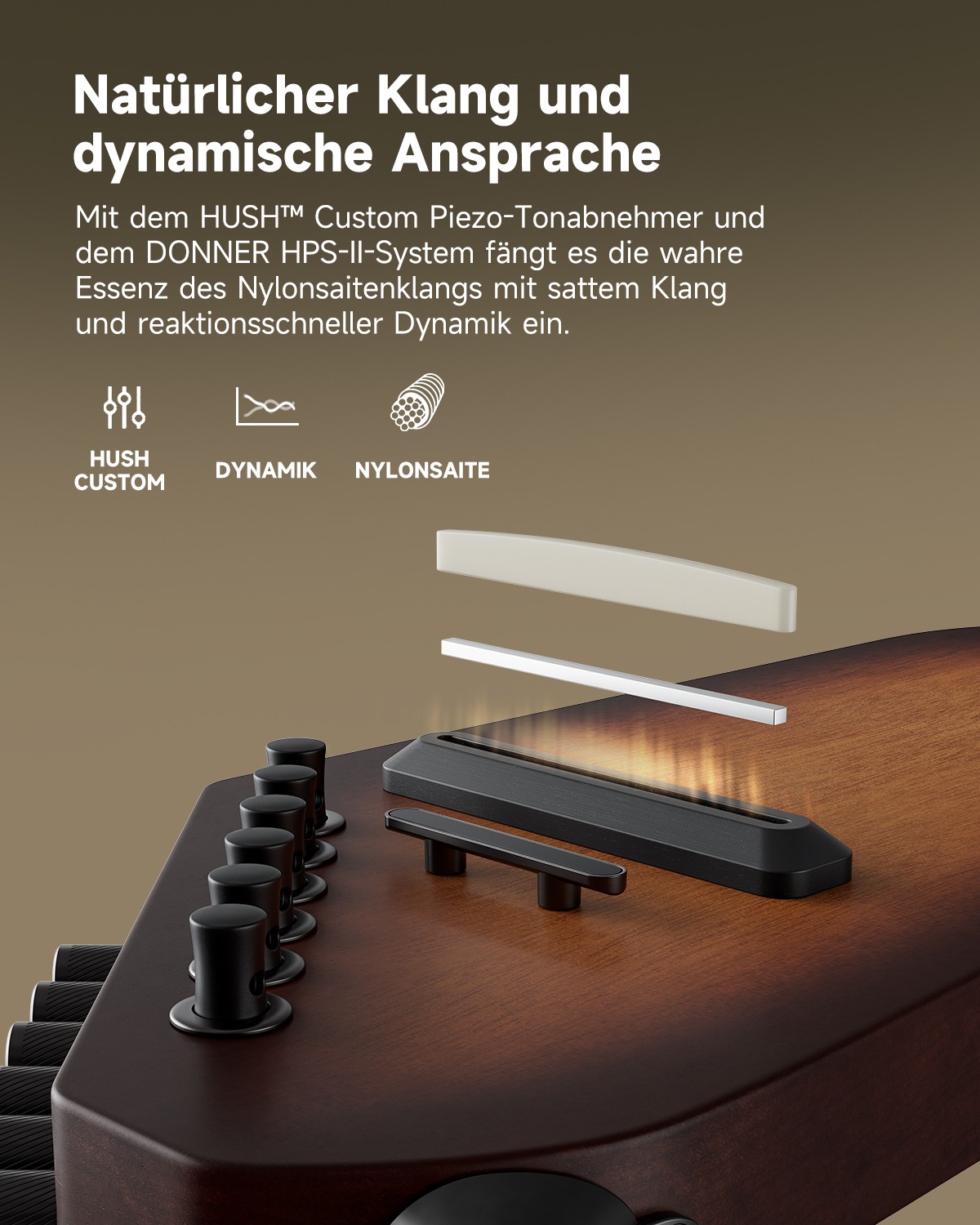 Donner HUSH C chitarra elettrica acustica testa sciolta classica nera corde nylon foto 4
