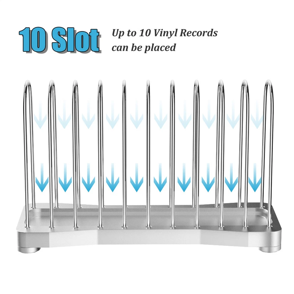 Porta discos organizador de discos de escritorio estante de metal pantalla moderna de 10 ranuras  Foto 3 de 4