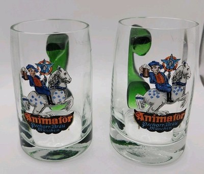 Set of 2 Vintage Hacker Pschorr Animator Doppelbock Beer Mug Glasses Germany