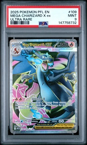 2025 POKEMON PFL EN-PHANTASMAL FLAMES ULTRA RARE #109 MEGA CHARIZARD X EX PSA 9