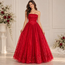 Vintage Y2K Amber Nicole Red Sequin Basque Waist Fairy Prom Gown Dress Size 4