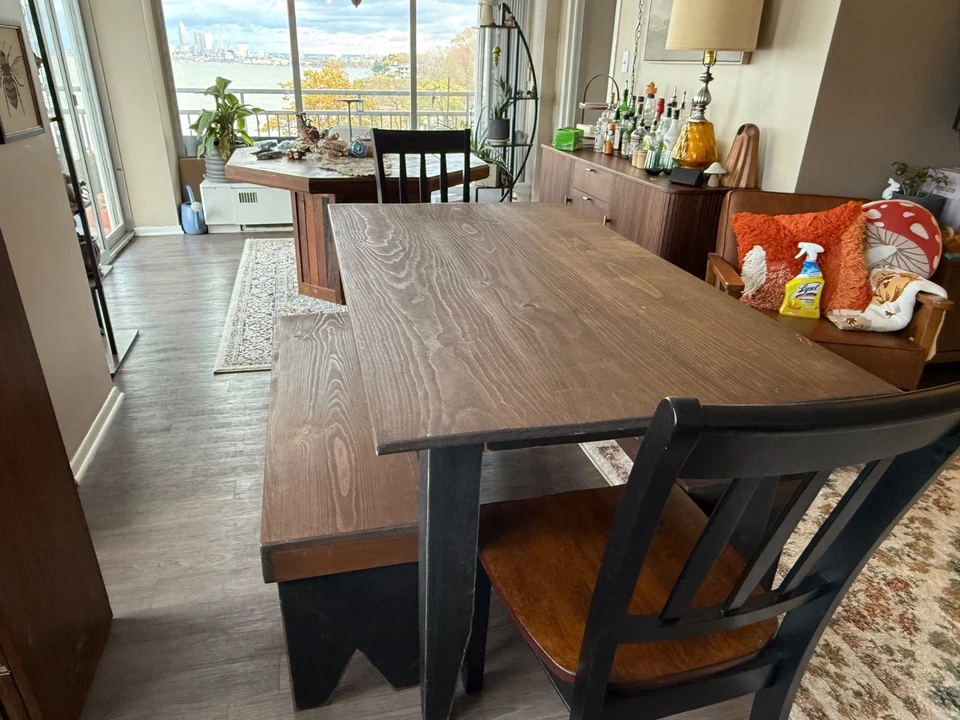 Juego de comedor de madera Amish con 2 sillas 2 bancos Foto 3 de 4