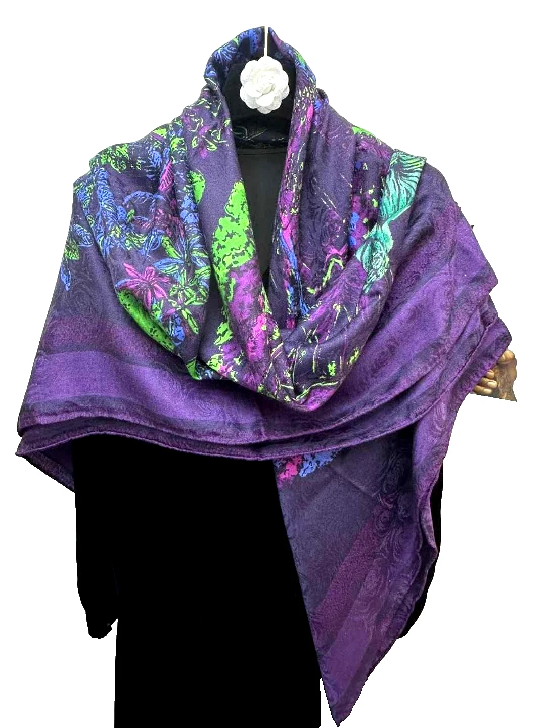 51"x51"Purple Zoo Print 70%Cashmere 30%Silk Jacquard Thin Scarf 130x130cm4-4