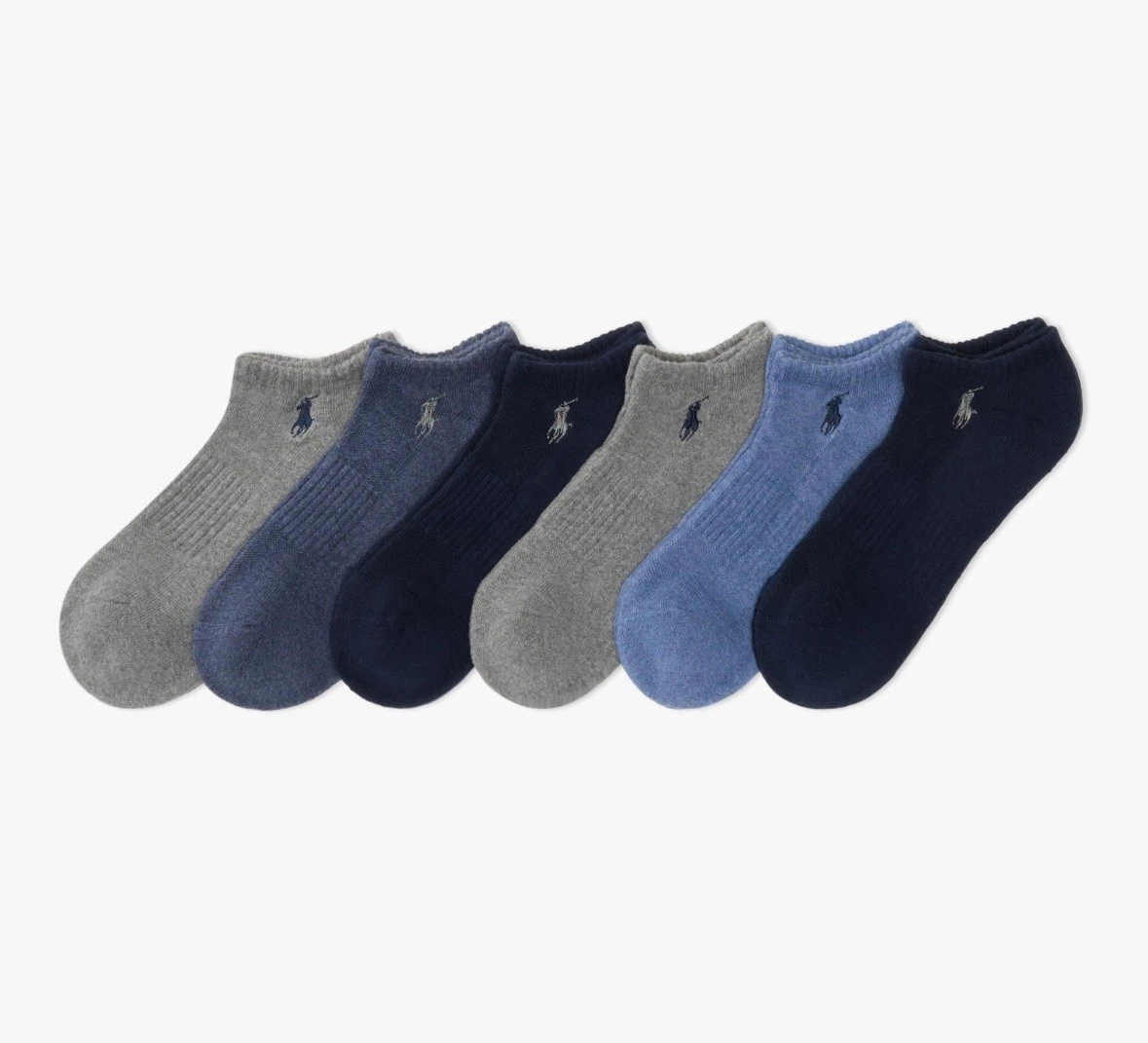 Polo Ralph Lauren Athletic Cotton Low Cut Socks 6 Pair 6-12.5 Denim Blue