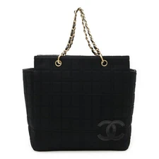 Chanel Choco Bar Cotton Jersey Leather 2Way Shoulder Bag Women Black One Size