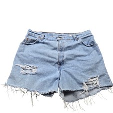 Vintage Levi's Denim Shorts Womens 16 Light Wash 90s Orange Tab Raw Hem