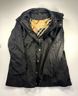 Burberry Brit Women s US 16 Black Hooded Rain Jacket Nova Check Lined Coat
