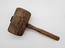 Vintage Wooden Mallet Hammer Rustic Primitive Country Farm Tool, Beveled Handle