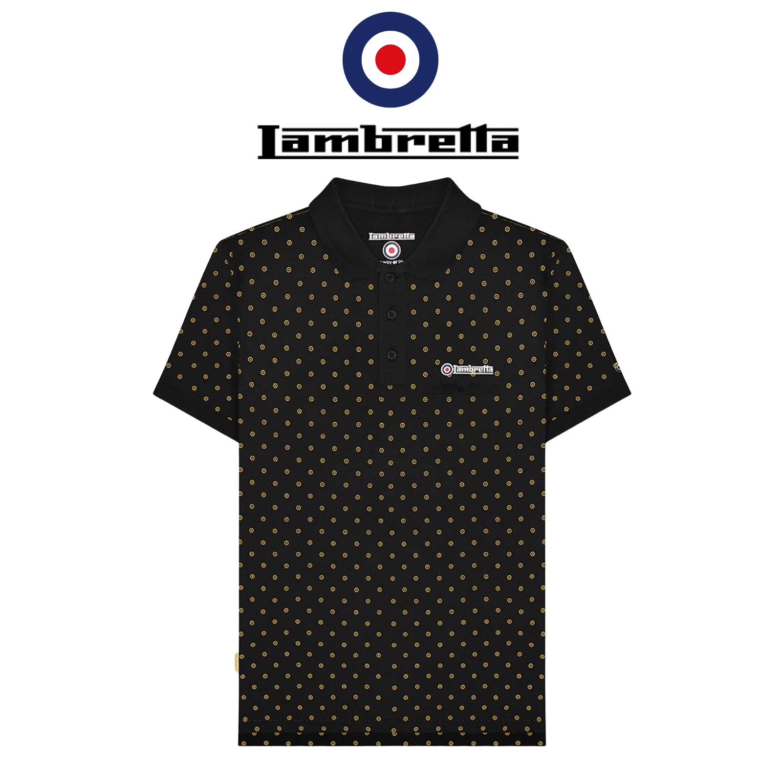 Mens Lambretta Polo Shirt Target Black Gold Retro MOD Cotton Button Up Collar
Opens in a new window