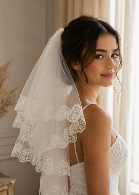 White Lace Edge Bridal Veil Wedding Single Layer 1.4m Tulle Veil Bride Accessory