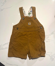 Carhartt Brown Canvas Shortall Overalls 18-24M Farm Print Lining Pockets