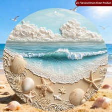 2D Flat Beach Theme Round Tin Metal Signs Home D cor, Tropical Style Decorative