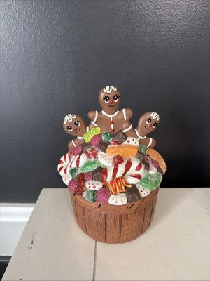 Gingerbread Man  Candy Dish with Lid Christmas Treats 9'' VTG 1988