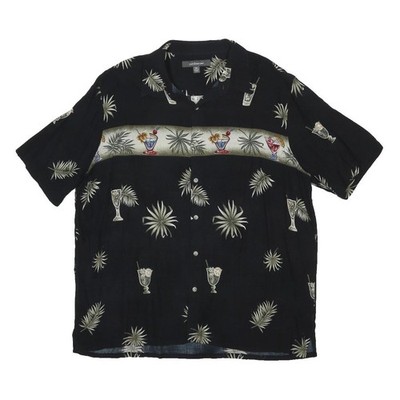 CROFT&BARROW Herren Schwarzes Rayon Hawaiianhemd XL Tropical Drinks Palm Muster
