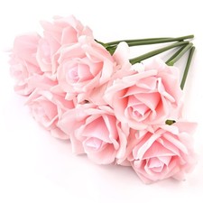 7 Pcs Fake Flowers Faux Silk Real Touch Artificial Rose Flowers Light Pink