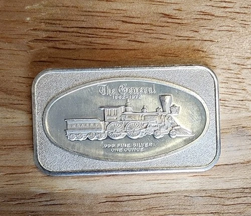 1862 - 1972 THE GENERAL STEAM TRAIN MADISON MINT 1 OZ .999 FINE SILVER ART BAR