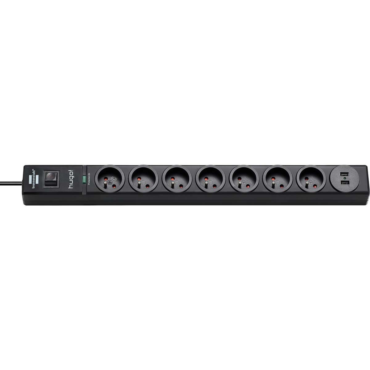 Multiprises Brennenstuhl Hugo 7 voies finition noire avec double port USB de charge