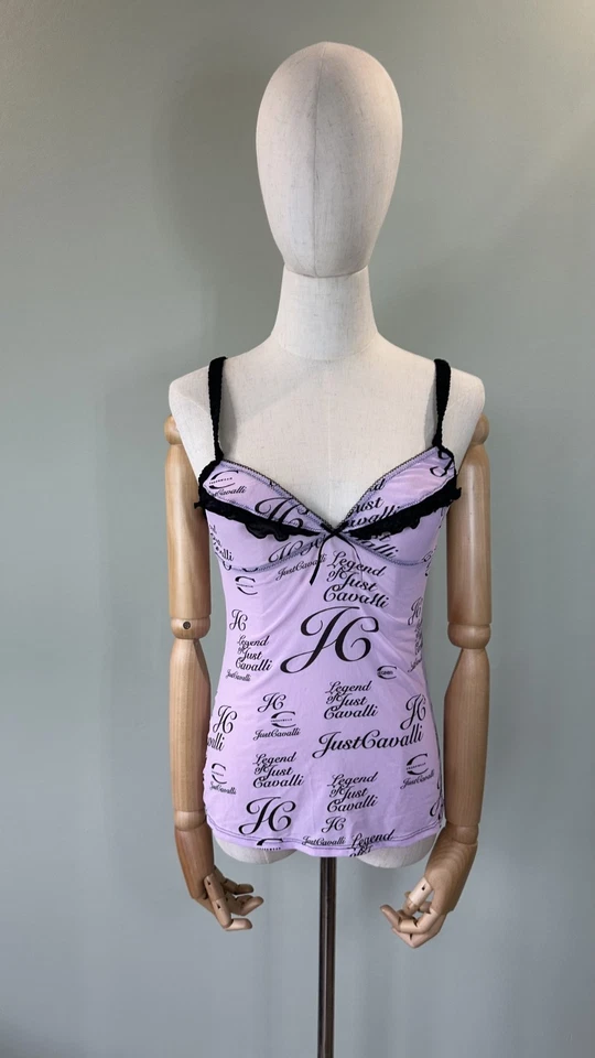 Blusa de lingerie Just Cavalli Legend feminina rosa monograma malha tamanho G - Imagem 2 de 4