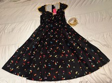 Voodoo Vixen Retro Pinup RAINBOW CHERRY PRINT FLARE DRESS Size Small NWT