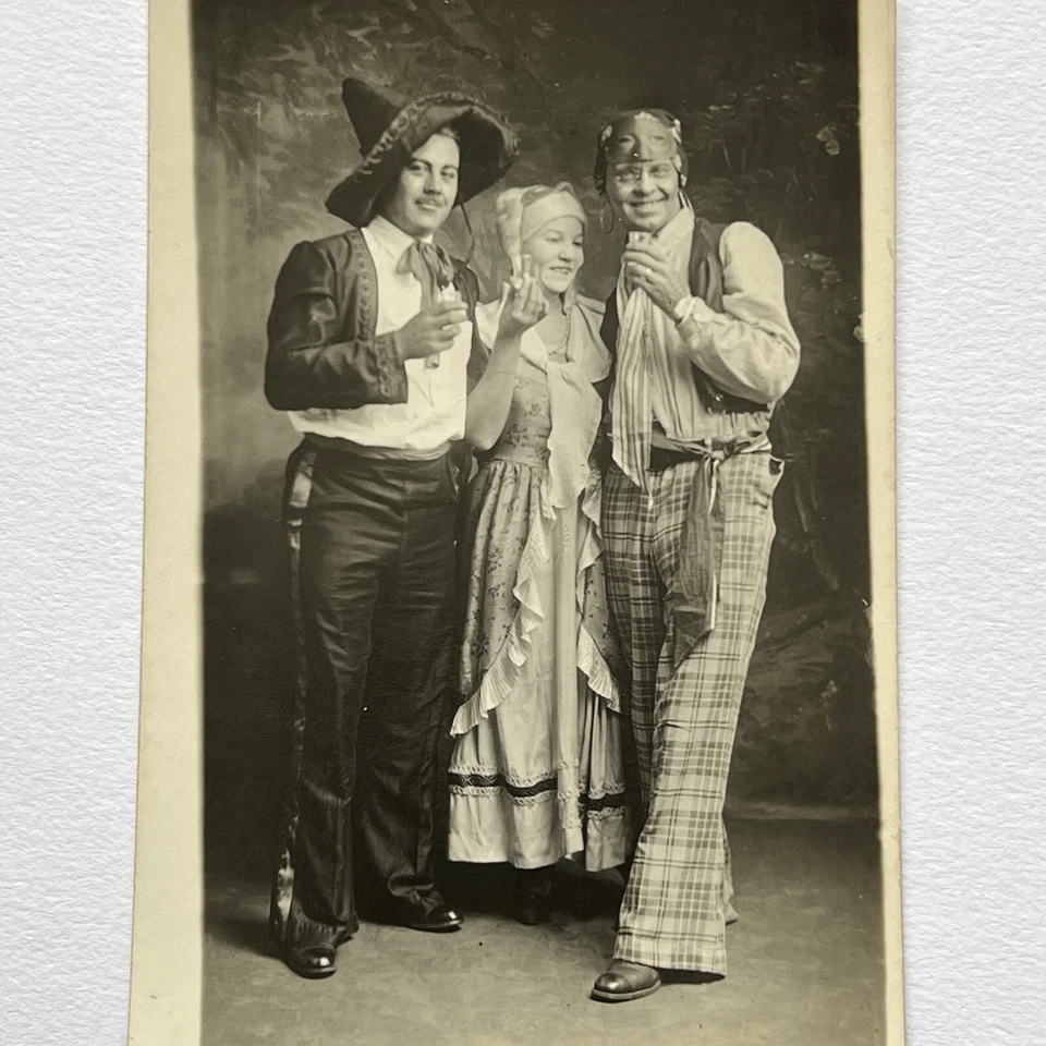 Antique RPPC Real Photograph Postcard Halloween Costume Men Woman Odd Shots - Image 3 of 4